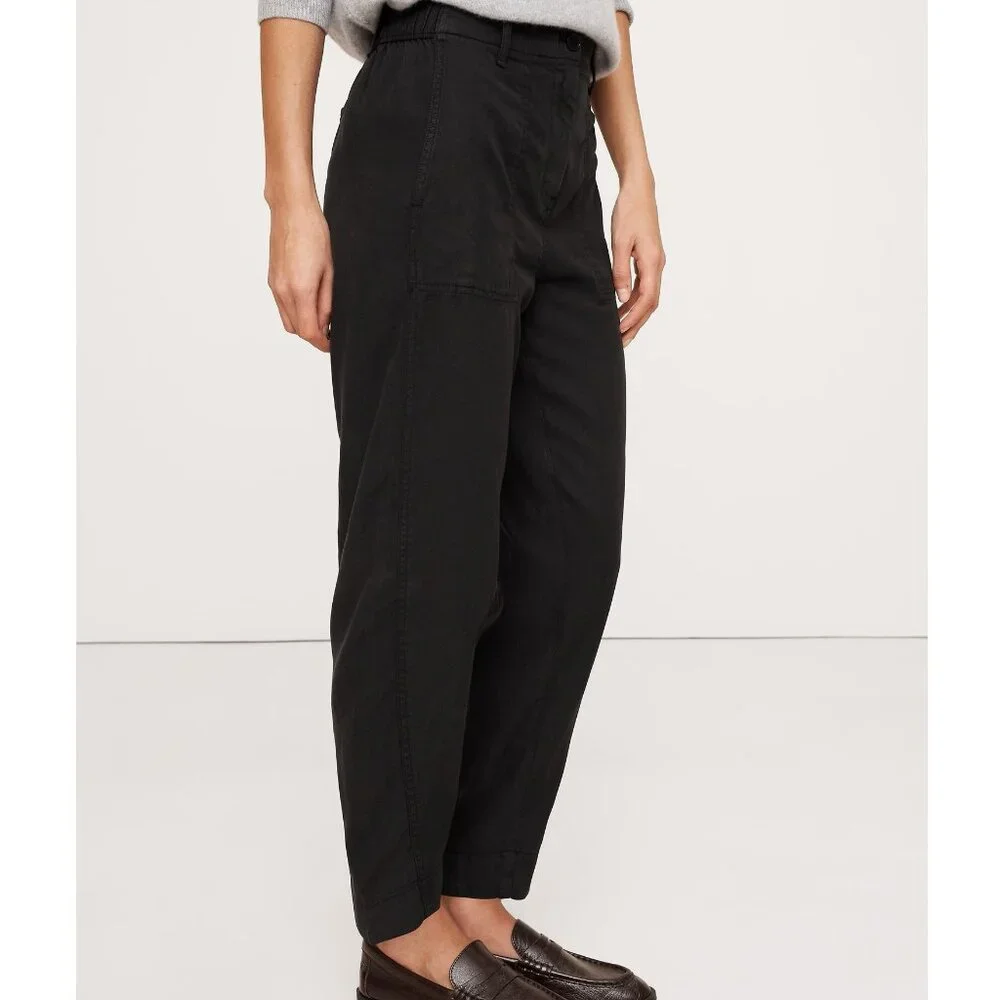 NWT! Banana Republic Black Cotton-Tencel Barrel Leg Soma Twill Pants XS
